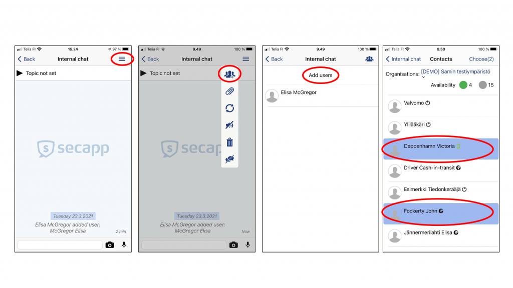 Adding users in Secapp chat on iOS