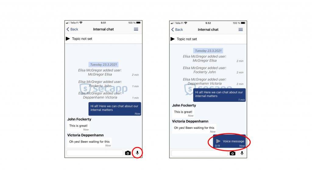 Voice message in Secapp chat on iOS