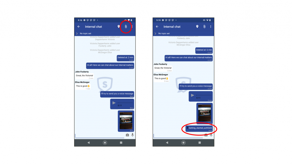 Adding an attachment in Secapp chat on android