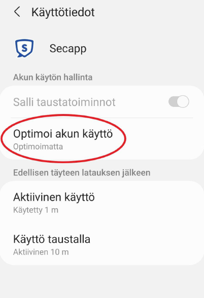 Secapp-sovelluksen käyttö