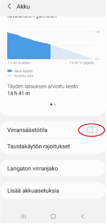 Virransäästöasetukset Androidissa