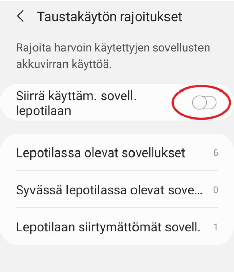 Android taustakäytön rajoitukset