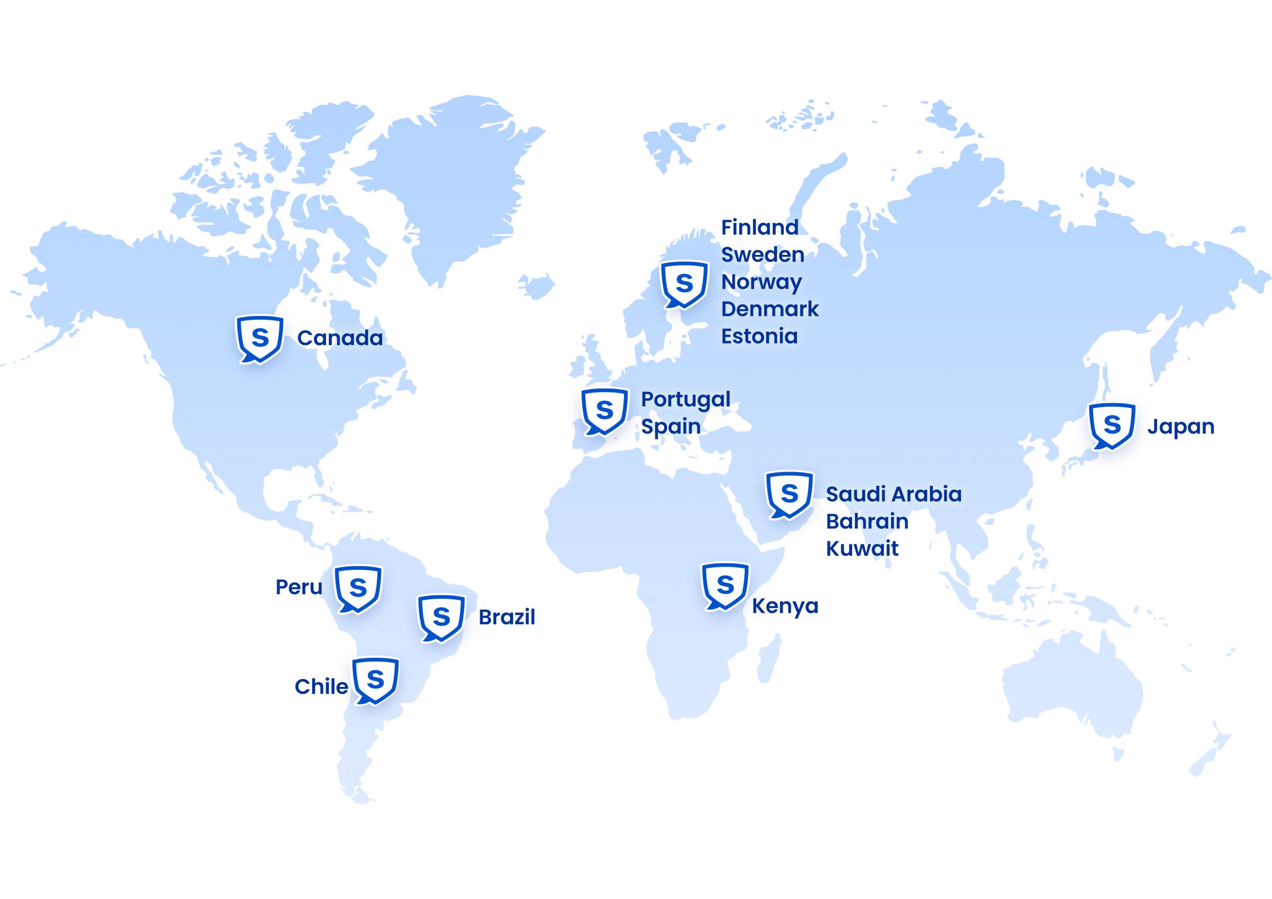 Countries using Secapp on map